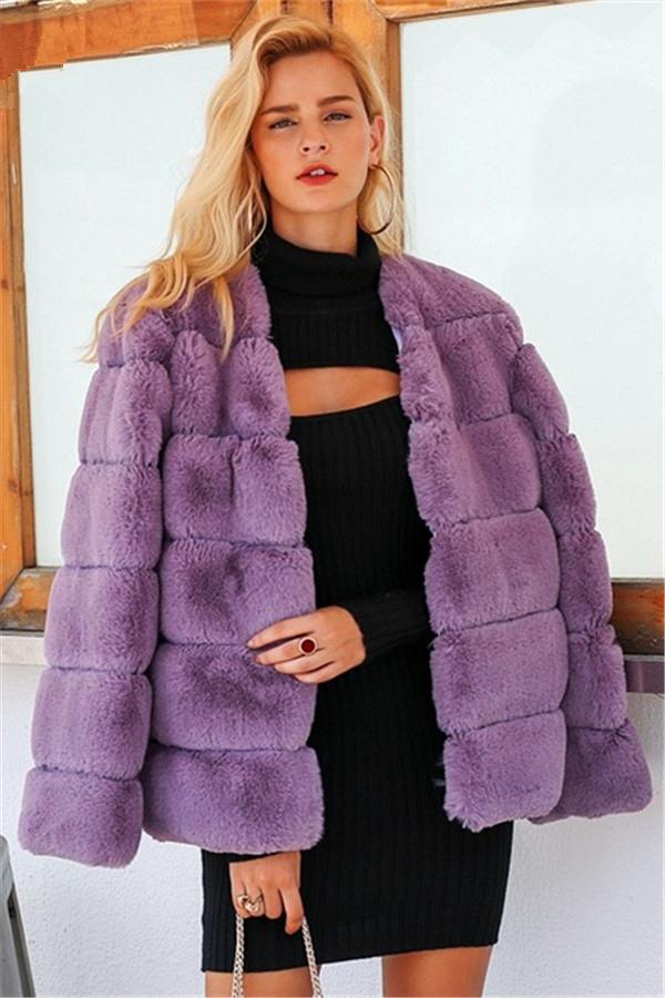 Elegant Thick Fluffy Faux Fur Coat - Pink Coat Simplee