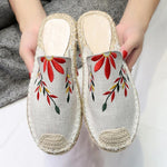 Embroidered Espadrille Flat Slippers Shoes Canvas Low Heel Daily Slip On Sandals Pavacat