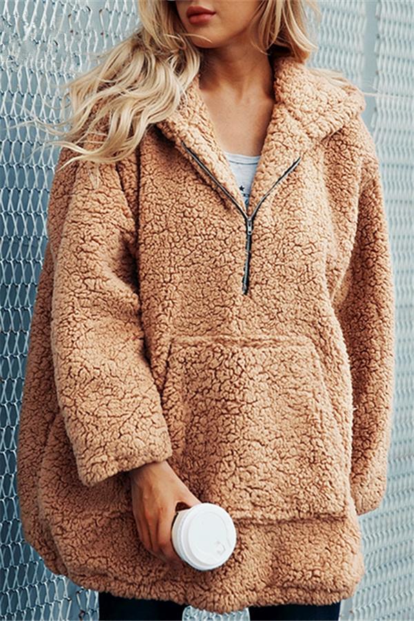 Faux Lambswool Thick Hooded Teddy Coat Pullover Simplee