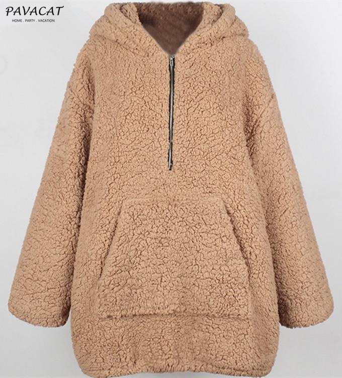 Faux Lambswool Thick Hooded Teddy Coat Pullover Simplee