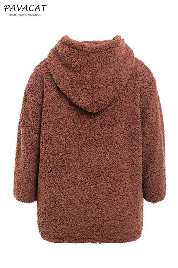 Faux Lambswool Thick Hooded Teddy Coat Pullover Simplee