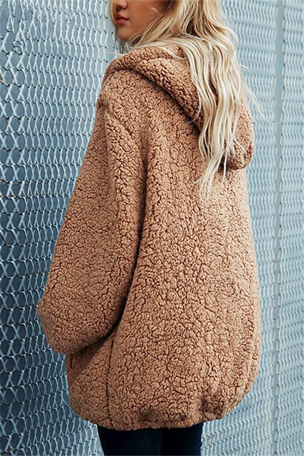 Faux Lambswool Thick Hooded Teddy Coat Pullover Simplee