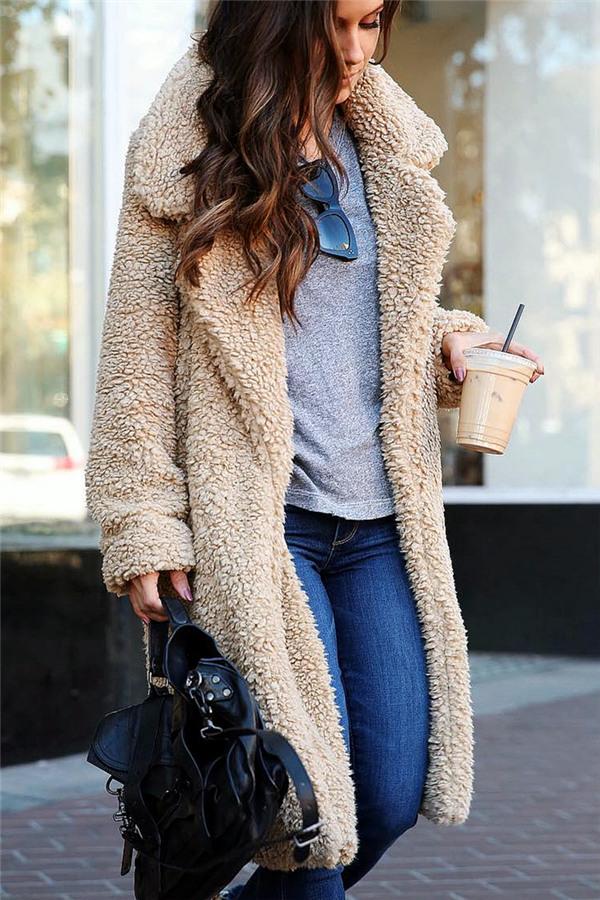 Feeling of Warmth Faux Fur Longline Coat Coat Pavacat S Beige