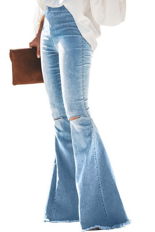 Flared Trousers with High Waist and Knee Holes Pants 5201906151552