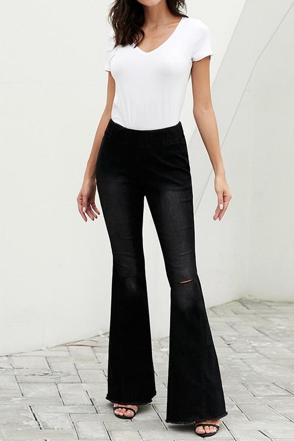 Flared Trousers with High Waist and Knee Holes Pants 5201906151552