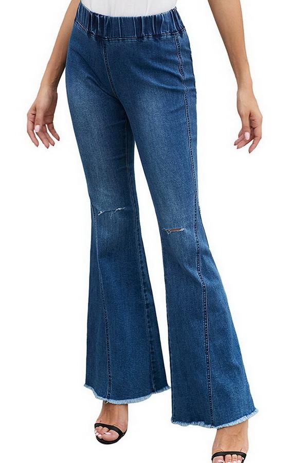 Flared Trousers with High Waist and Knee Holes Pants 5201906151552