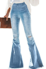 Flared Trousers with High Waist and Knee Holes Pants 5201906151552 lightblue L