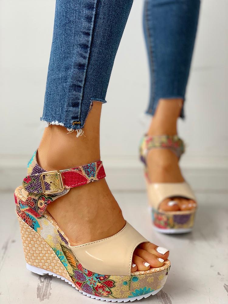 Floral Peep-toe Platform Wedge Sandals Sandals Pavacat