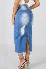 High Waist Ripped Destroyed Denim Skirt - Pavacat