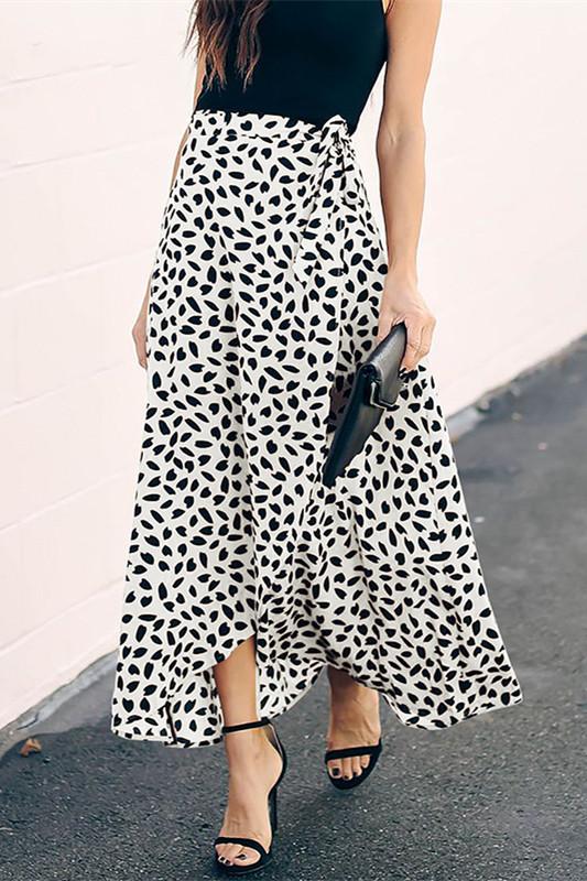 High Waist Tie Split Leopard Skirt - Pavacat