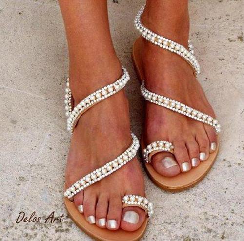Imitation Pearl Pu Sandals Flip-flops Summer Sandals - Pavacat