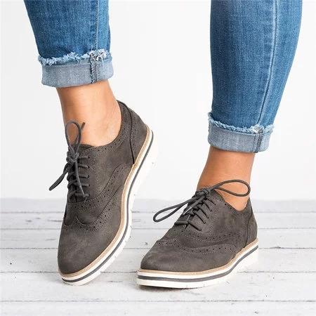 Lace Up Perforated Oxfords Shoes Plus Size Casual Shoes Loafers & Flats Pavacat