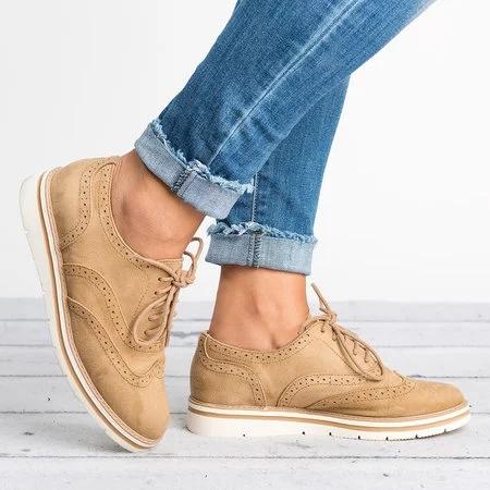 Lace Up Perforated Oxfords Shoes Plus Size Casual Shoes Loafers & Flats Pavacat