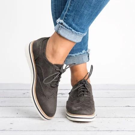 Lace Up Perforated Oxfords Shoes Plus Size Casual Shoes Loafers & Flats Pavacat US5.5(LABEL SIZE 35) DarkGrey