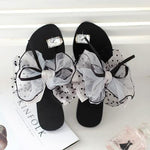 Large Size Summer Rhinestone Lace Organza Bow Knot Flat Slippers - Pavacat