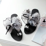 Large Size Summer Rhinestone Lace Organza Bow Knot Flat Slippers - Pavacat