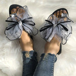 Large Size Summer Rhinestone Lace Organza Bow Knot Flat Slippers - Pavacat