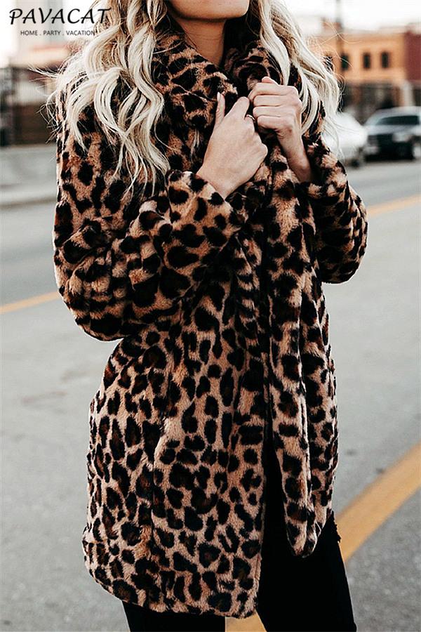 Leopard Artificial Fur Long Cardigan Coat VICI