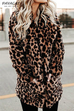 Leopard Artificial Fur Long Cardigan Coat VICI