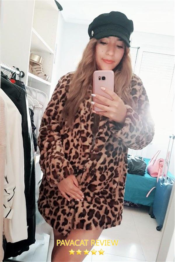 Leopard Artificial Fur Long Cardigan Coat VICI