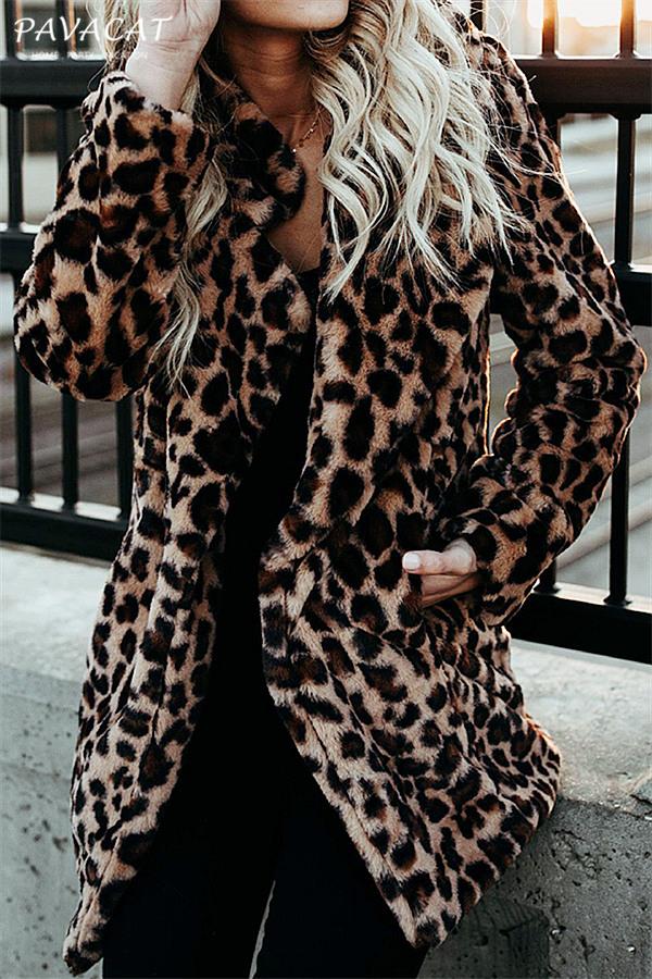 Leopard Artificial Fur Long Cardigan Coat VICI