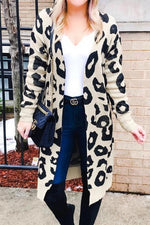 Leopard Print Long Sweater Coat - Pavacat