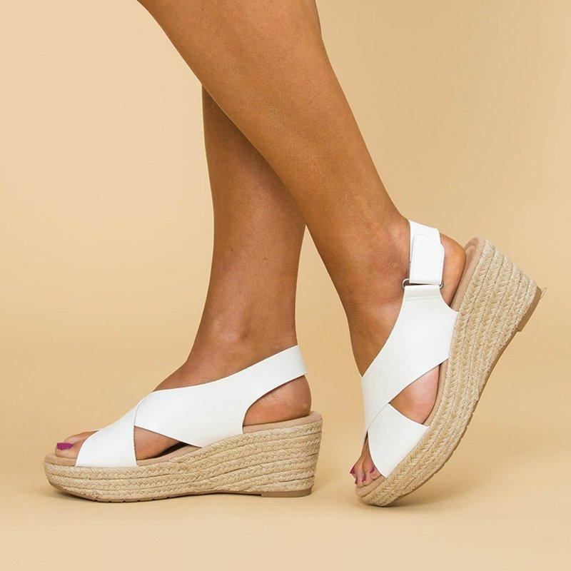 Peep Toe Magic Tape Wedges Crossed Sandals Sandals Pavacat