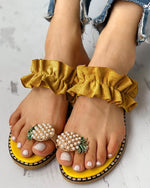Pineapple Pearl Flat Toe Beach Sandals - Pavacat
