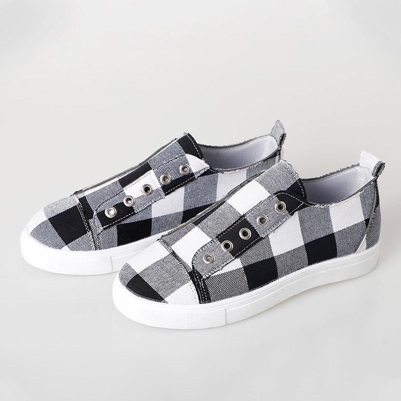 Plaid Canvas Vulcanized Sneakers - Pavacat