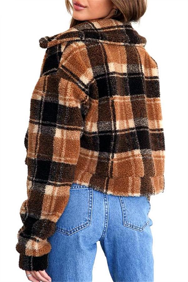 Plaid Faux Fur Cropped Biker Down Jacket Coat Simplee