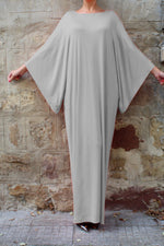 Plain Batwing Sleeve Elastic Waist Dress - Pavacat