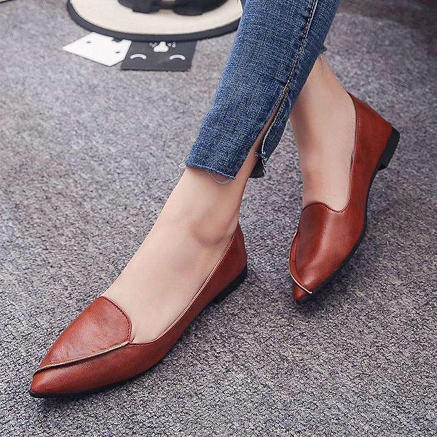 Plain Flat Point Toe Date Comfort Flats - Pavacat