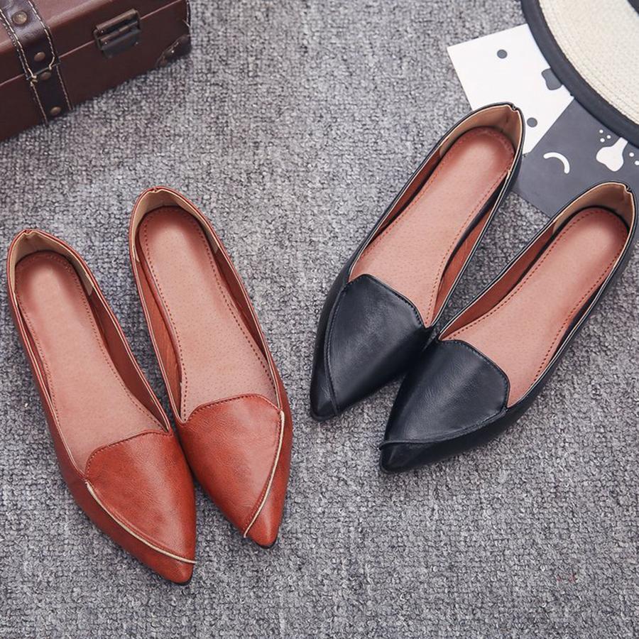 Plain Flat Point Toe Date Comfort Flats - Pavacat