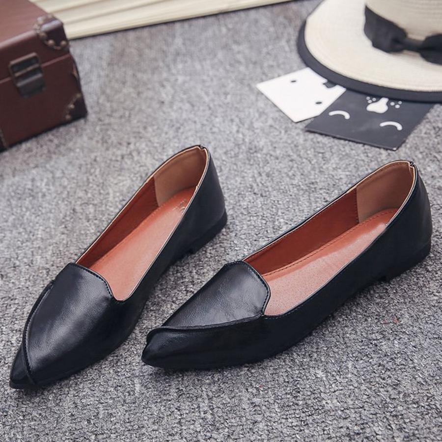 Plain Flat Point Toe Date Comfort Flats - Pavacat
