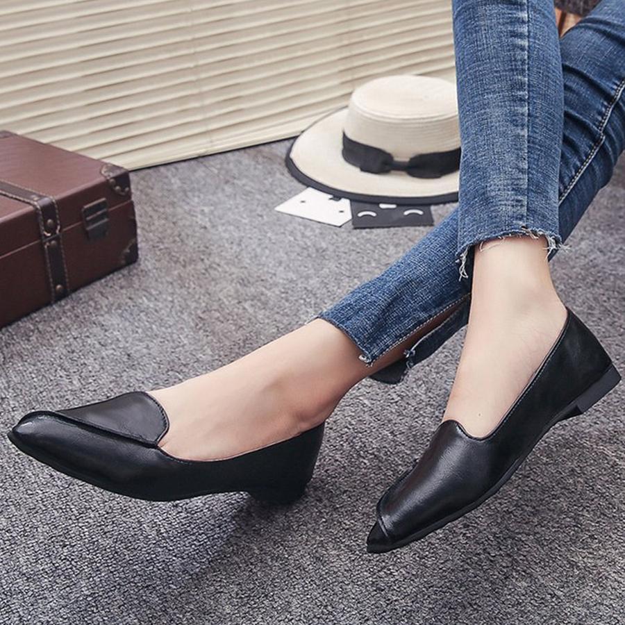 Plain Flat Point Toe Date Comfort Flats - Pavacat