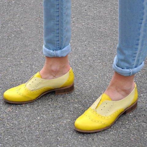 Plus Size Color Block Oxford Shoes Casual Pu Slip On Loafers - Pavacat