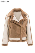 Plush Faux Fur Zipper Jacket - Red Coat Simplee