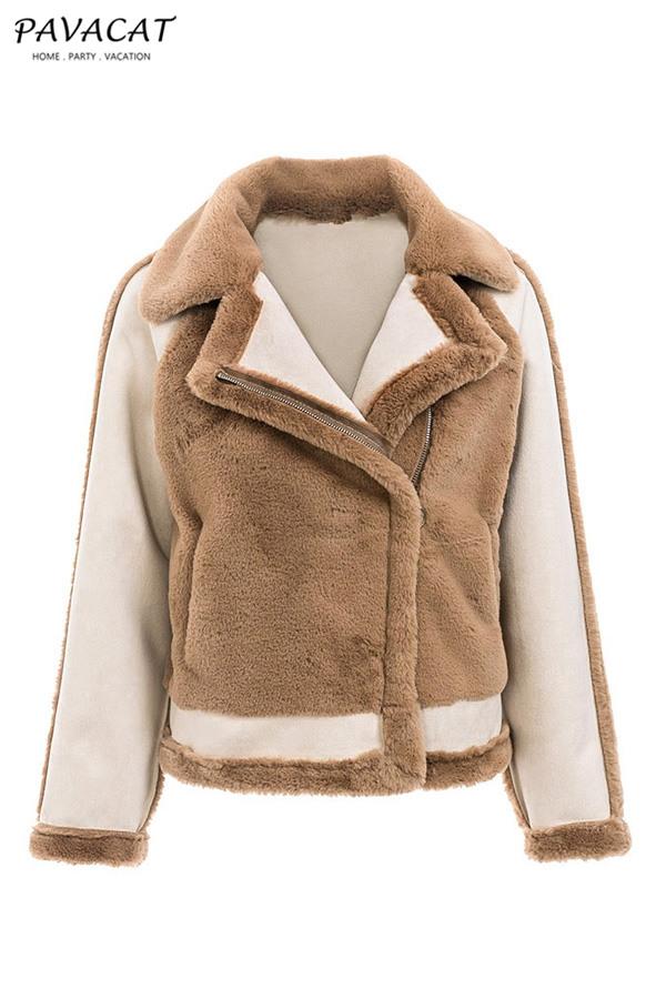 Plush Faux Fur Zipper Jacket Coat Simplee