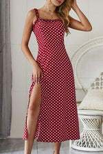 Polka Dot Sleevleess Slit Dress - Pavacat