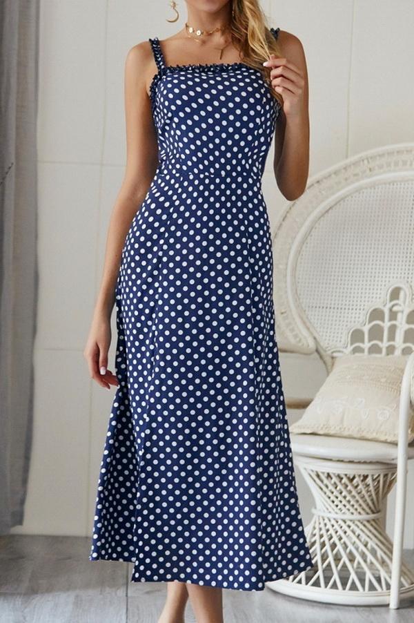 Polka Dot Sleevleess Slit Dress - Pavacat