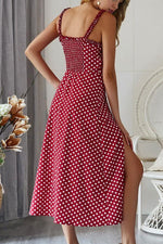 Polka Dot Sleevleess Slit Dress - Pavacat