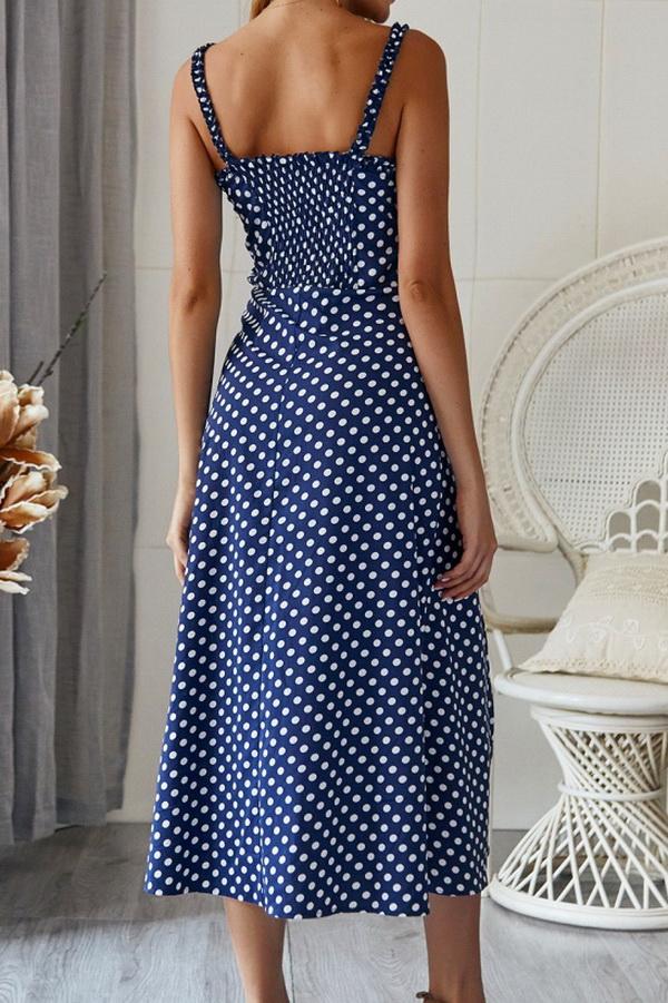 Polka Dot Sleevleess Slit Dress - Pavacat