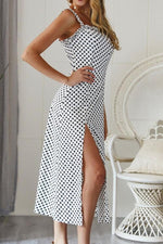 Polka Dot Sleevleess Slit Dress - Pavacat