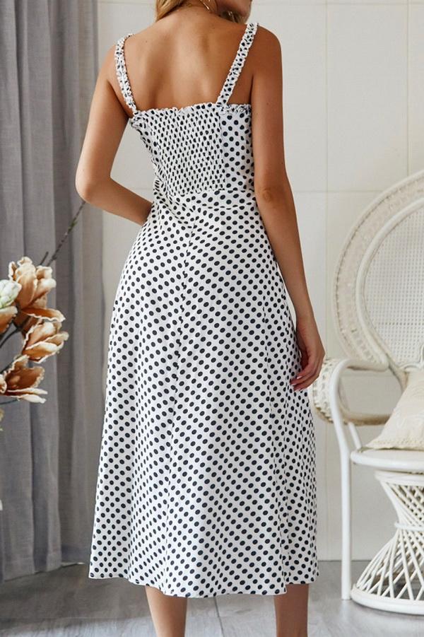 Polka Dot Sleevleess Slit Dress - Pavacat