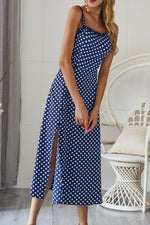 Polka Dot Sleevleess Slit Dress - Pavacat