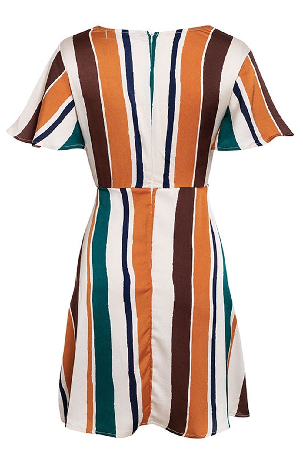 Rainbow Stripe Deep V-neck Dress - Pavacat
