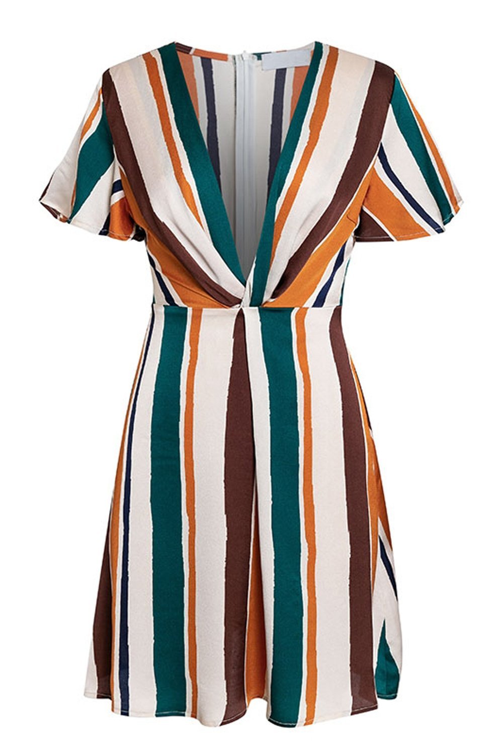 Rainbow Stripe Deep V-neck Dress - Pavacat