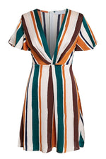 Rainbow Stripe Deep V-neck Dress - Pavacat