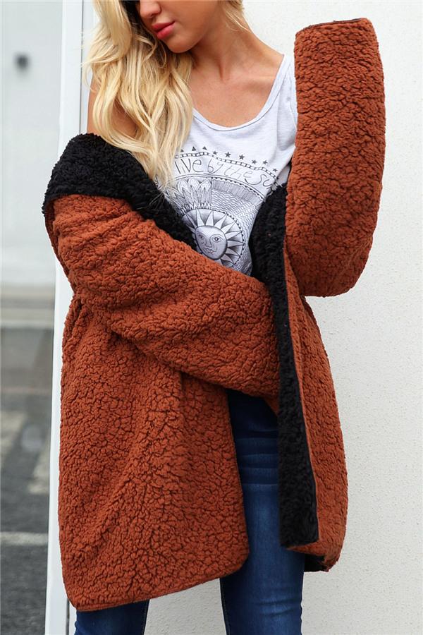 Reversible Faux Lambswool Thick Jacket - Purple/Black Coat Simplee