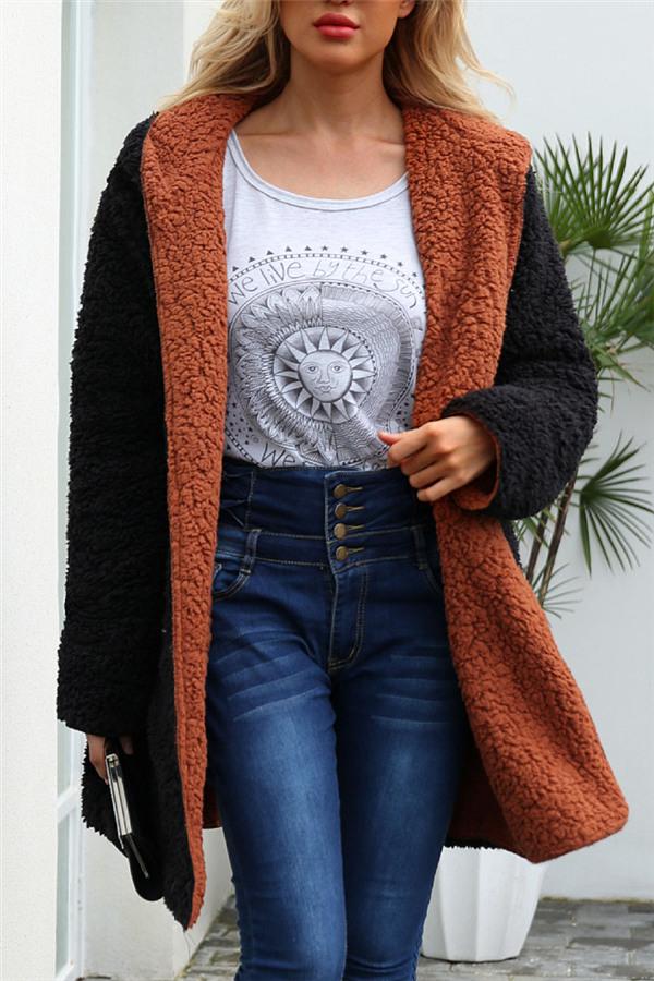 Reversible Faux Lambswool Thick Jacket - Purple/Black Coat Simplee S Black